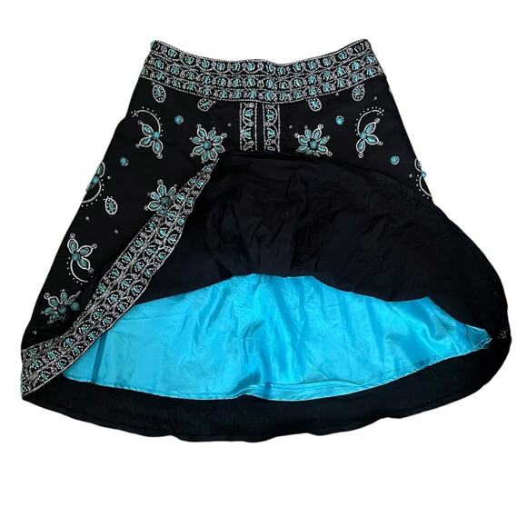 Basil & Maude Vintage Women’s High Waisted Turquoise Beaded Black A Line Skirt - Picture 7 of 10
